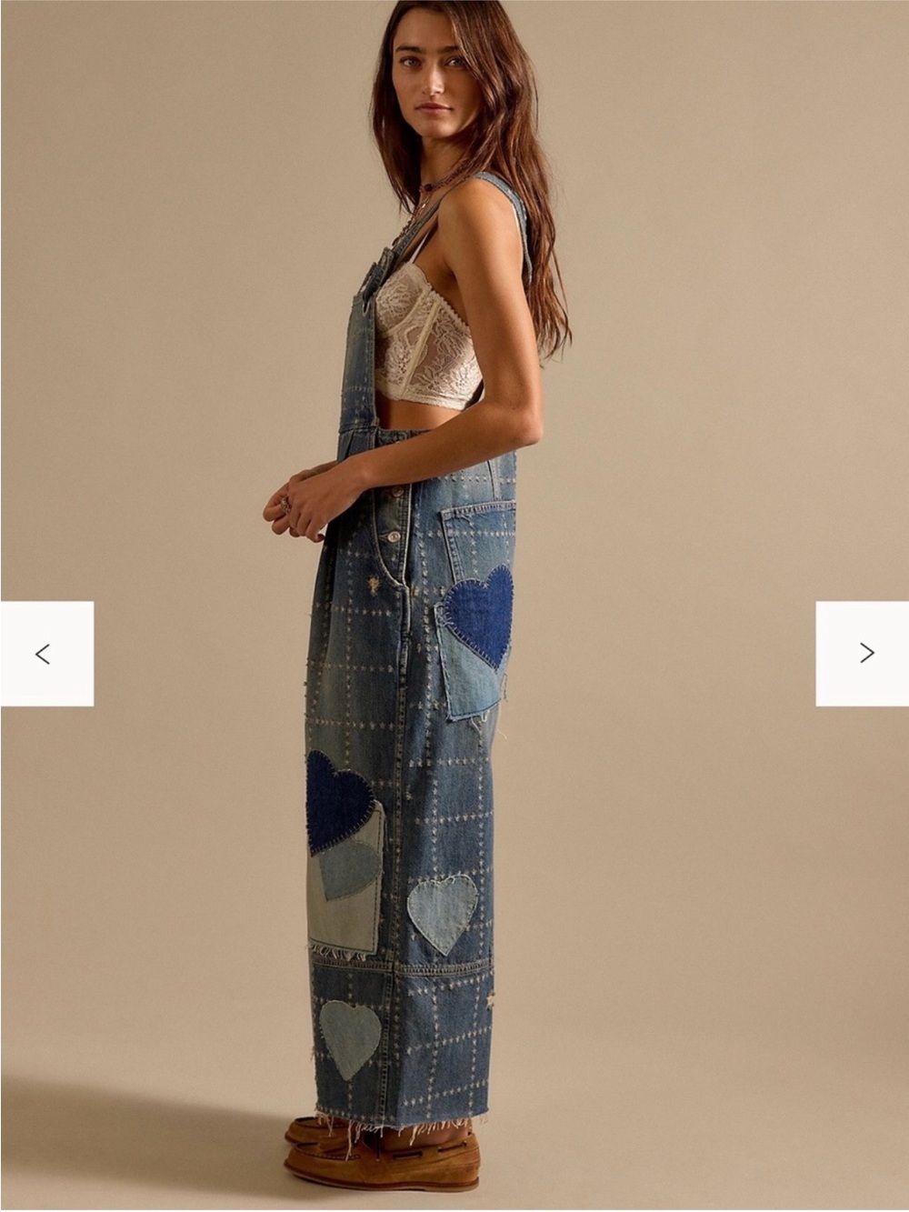 Free People Blue Patchwork Heart Denim Overalls - Picture 3 of 5